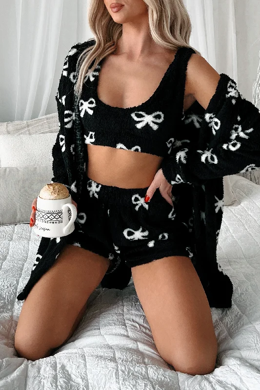 Stylish Comfort DOORBUSTER Simply The Sweetest 3 Piece Sherpa Lounge Set (Black Bow)