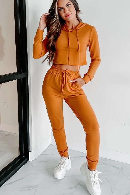 Simple Style Living & Loving Crop Top & Jogger Two-Piece Set (Copper)
