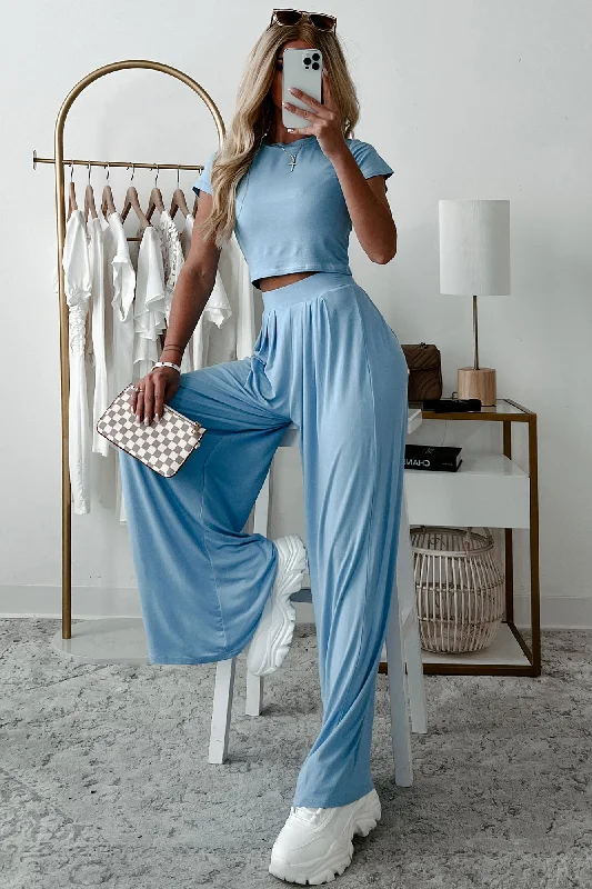 Comfy Dress Fashionable Finesse Crop Top & Palazzo Pant Set (Baby Blue)