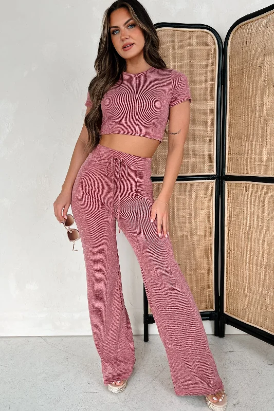 Comfortable Fitwear Low Expectations Ribbed Mineral Wash Lounge Set (Ruby)