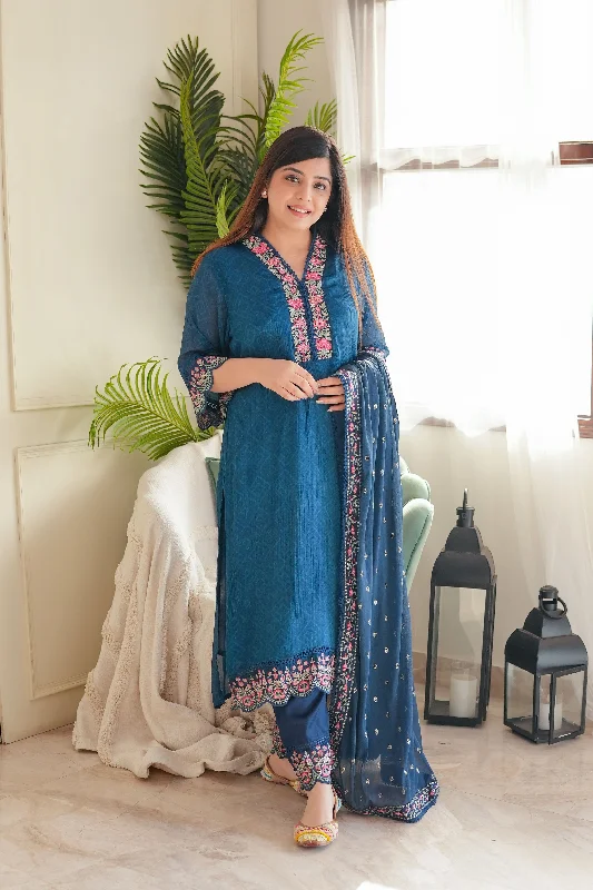 Fashion Must-have Meena Blue Embroidered Suit Set