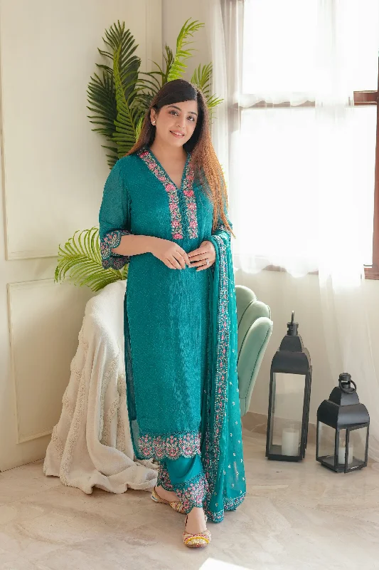 Spring Fashion Meena Green Embroidered Suit Set