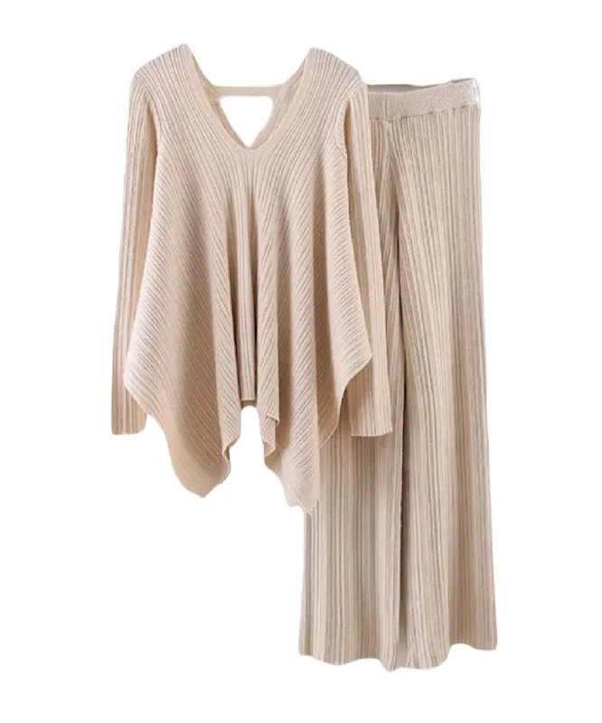 Fashion Comfort Flared Asymmetrical Top With Knitted Pants