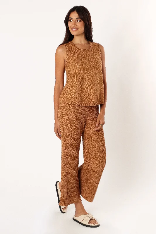 Single-shoulder Neck Design Anna Knitted Set - Brown