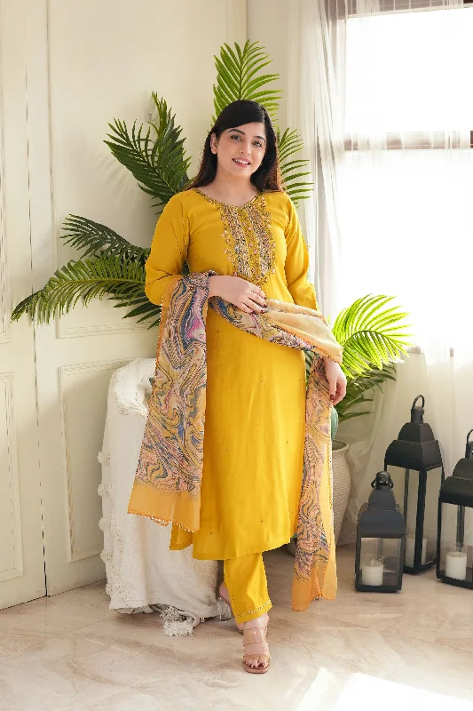 Fresh And Natural Siya Yellow Suit With Printed Dupatta