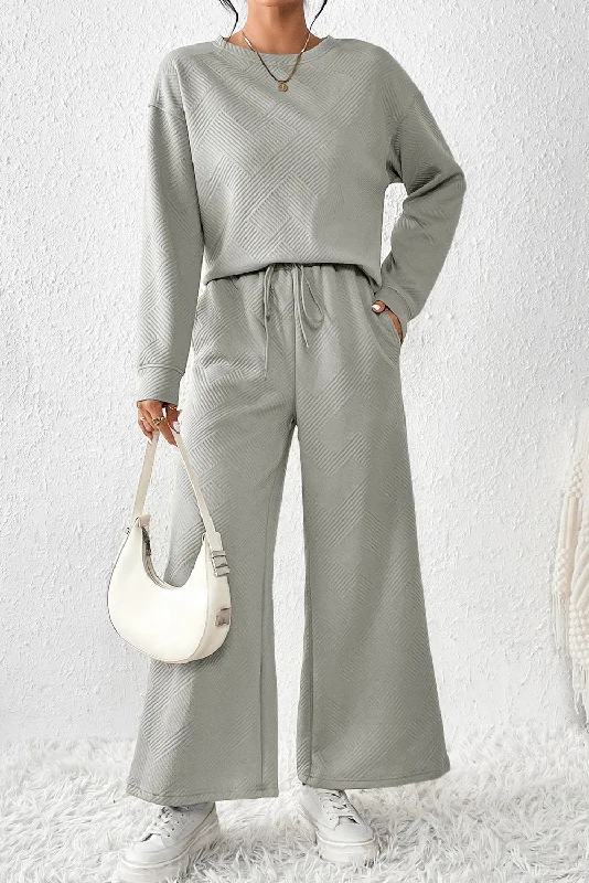 Noble And Elegant Dark Khaki Textured Loose Slouchy Long Sleeve Top and Pants Set
