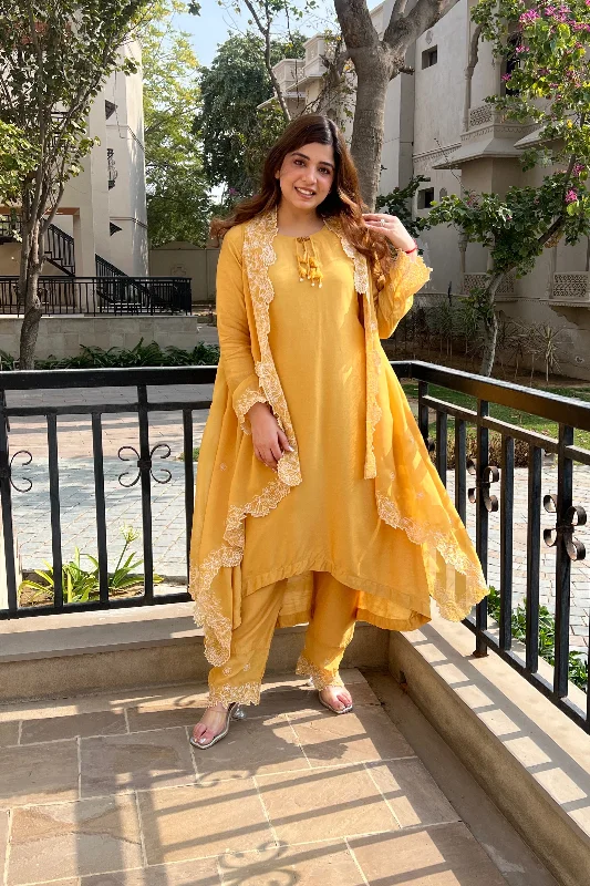 Fresh Wear Jeeva Yellow Suit With Cape