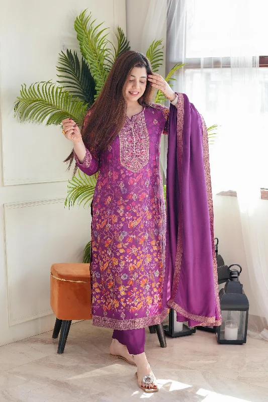 Minimal Style Kyra Purple Silk Suit Set