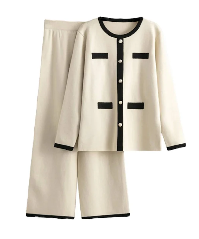 Urban Comfort Long Pants And Pearl Buttoned Long Top Set