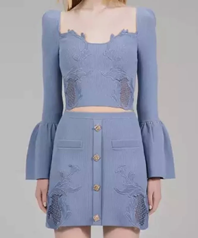 Soft Fabric Looks Embroidered Knit Skirt Set