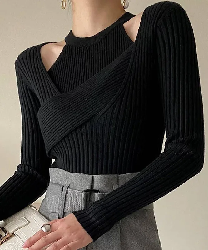 Customized Version Two Piece Knit Sweater In Black