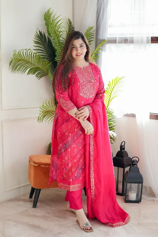 Stylish Wear Janak Pink Silk Suit Set