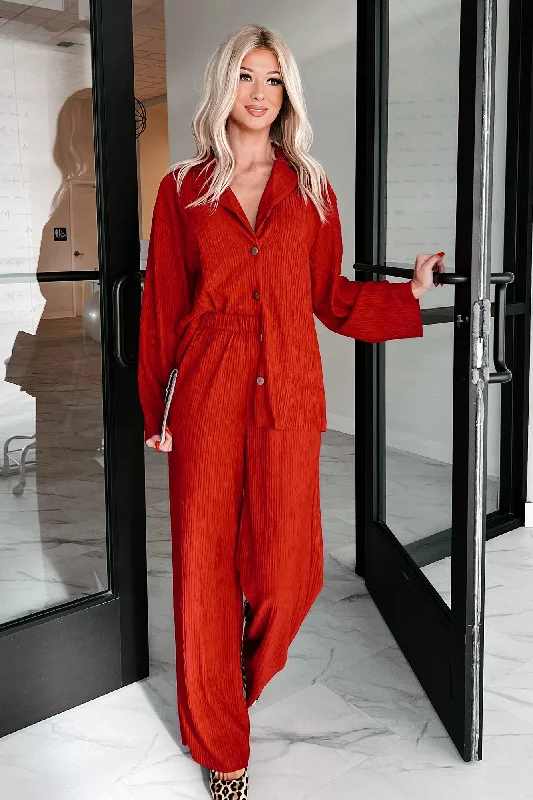 Easy Wear Chic DOORBUSTER Interesting Scenarios Textured Wide Leg Pants (Ruby)