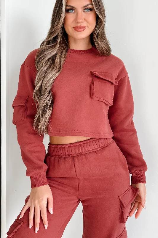 Trendy Comfort Wear Camren Cropped Crewneck Sweatshirt (Marsala)