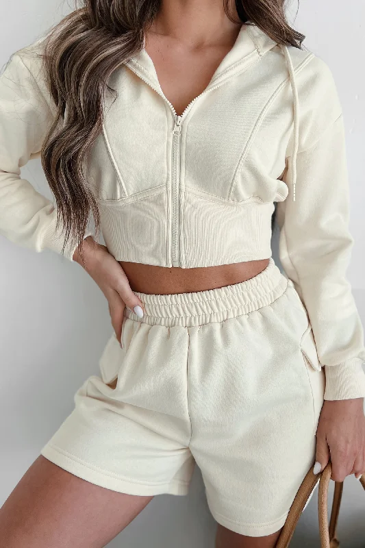 Lounge Chic Rawlin Crop Zipper Hoodie (Ivory)