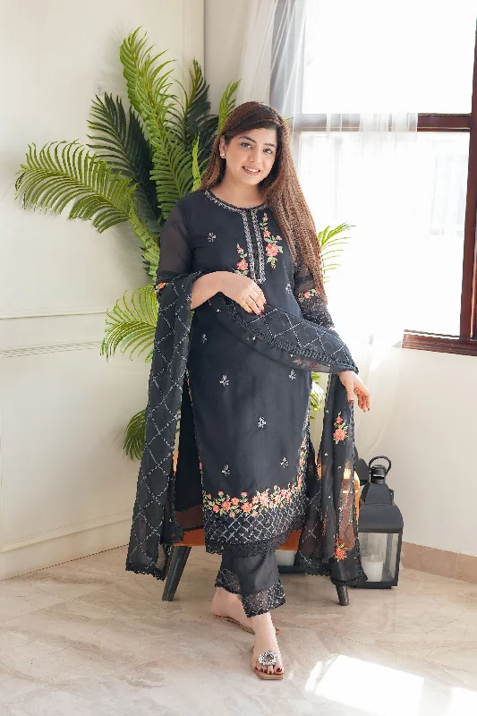 Relaxed Tops Geet Black Embroidered Suit Set