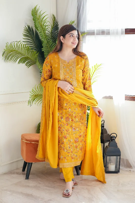 Breathable Comfort Janak Yellow Silk Suit Set