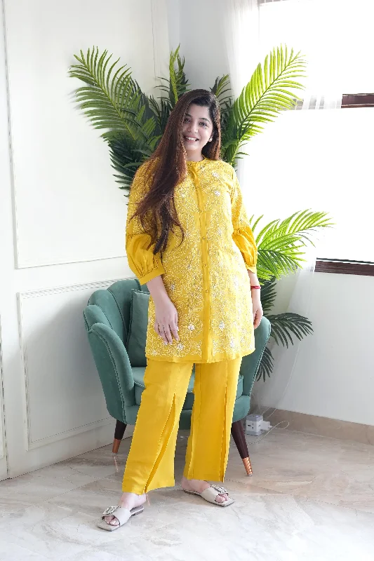 Casual Street Taara Yellow Embroidered Cordset
