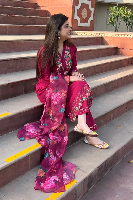 Elegant Comfort Zoya Wine Embroidered Suit Set