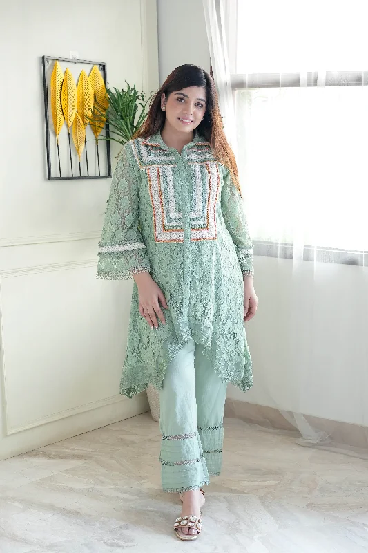 Exclusive Customization Mohana Green Cutwork Co ord Set