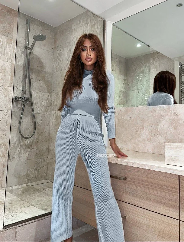 Fresh Comfort Ribbed Knit Soft Top and Pants Coord Set