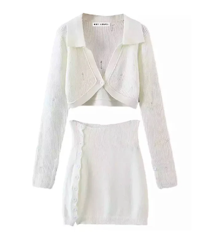 Classic Mini Skirt And Cropped Shirt Knit Set