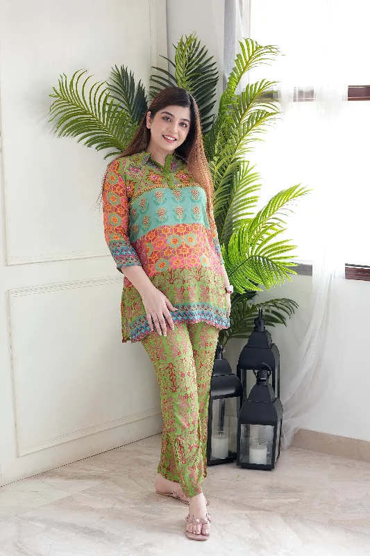 High Street Style Faryaad Green Digital Print Cordset