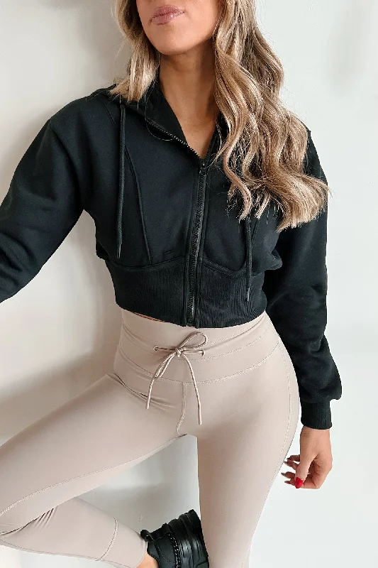 Breathable Style Rawlin Crop Zipper Hoodie (Black)
