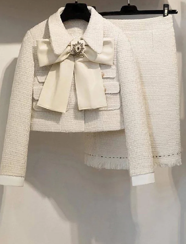Sports Series Tweed Jacket With Bow And Skirt Two Piece Set