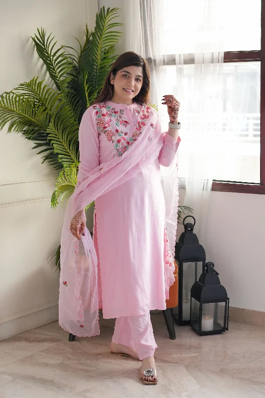Light Dressing Meera Pink Embriodered Silk Suit
