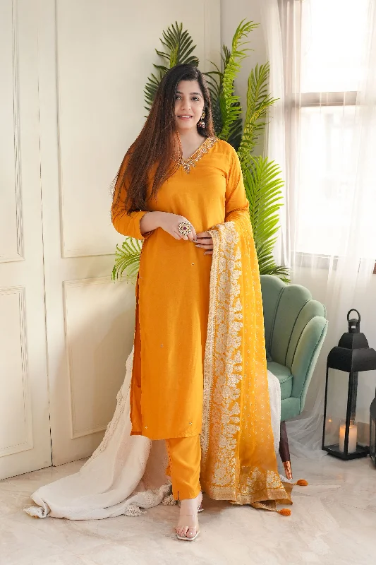 Lively And Youthful Mairah Yellow Silk Suit Set