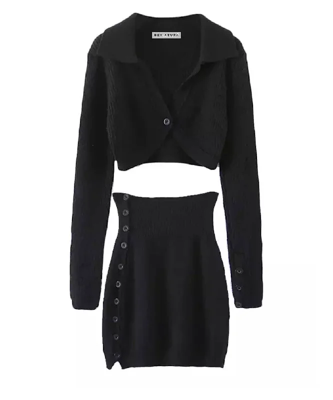 Light And Breathable Mini Skirt And Cropped Shirt Knit Set