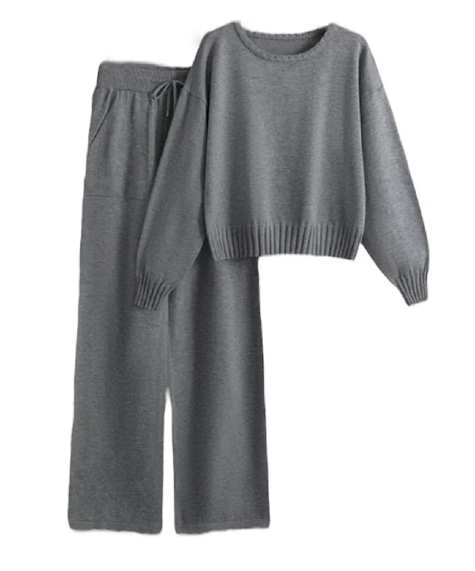 Comfortable Outfits Scoop Neck Sweater And Wide Leg Trousers Knit Coord