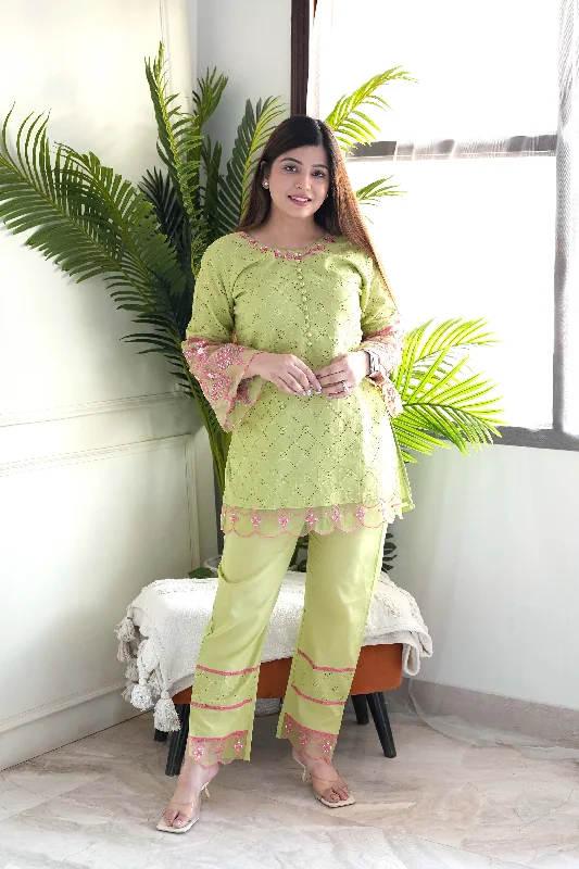 Comfortable Lifestyle Inayat Green Schiffli Embroidered Cordset
