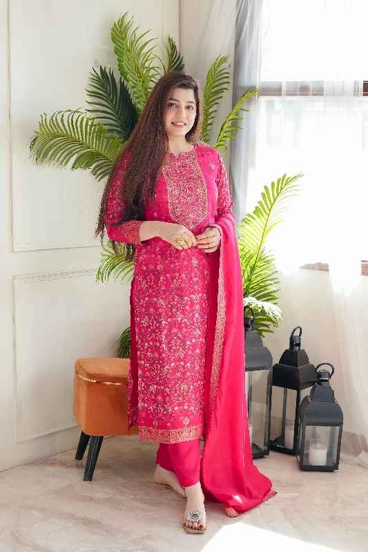 Modern Comfort Wear Kyra Red Silk Suit Set
