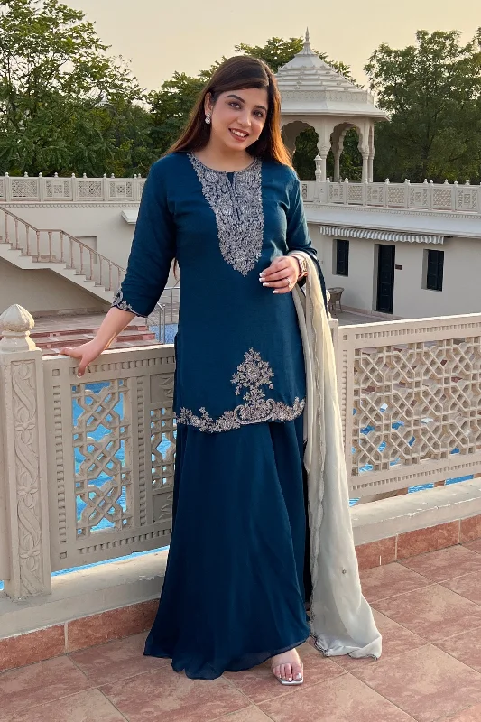 Versatile Wear Ruwa Blue Embroidered Suit Set
