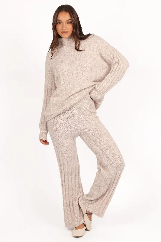 Stretch Design Tahoe Ribbed Knit Set - Beige