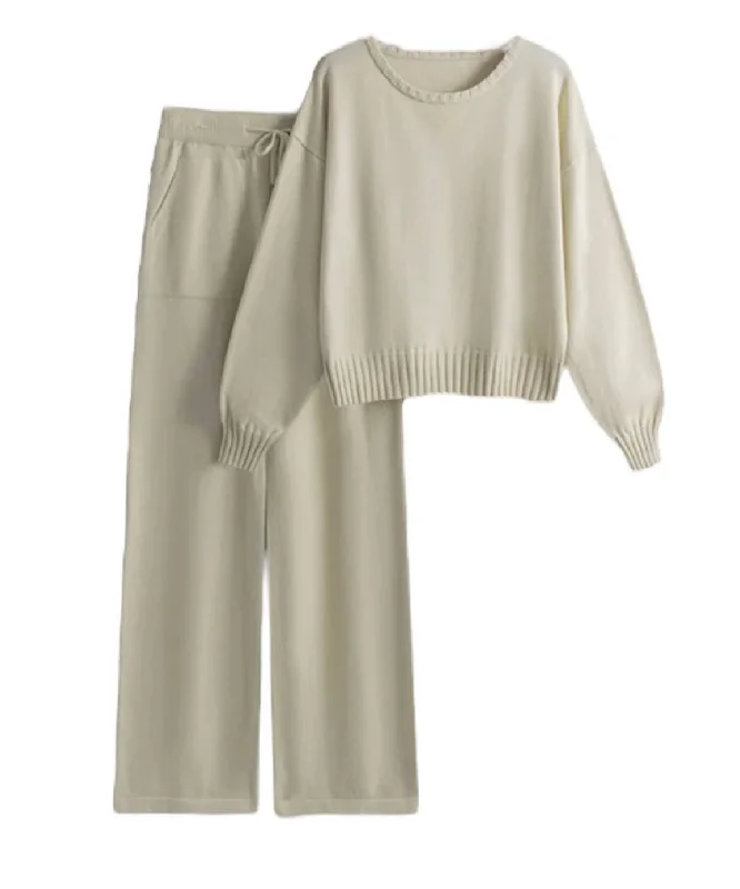 Effortless Elegance Scoop Neck Sweater And Wide Leg Trousers Knit Coord