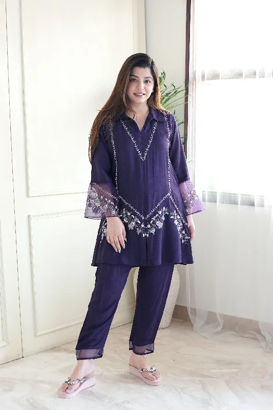 Design Must-have Masooma Purple Embroidred Co ord Set