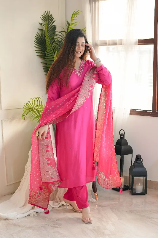 Warm Atmosphere Mairah Pink Silk Suit Set