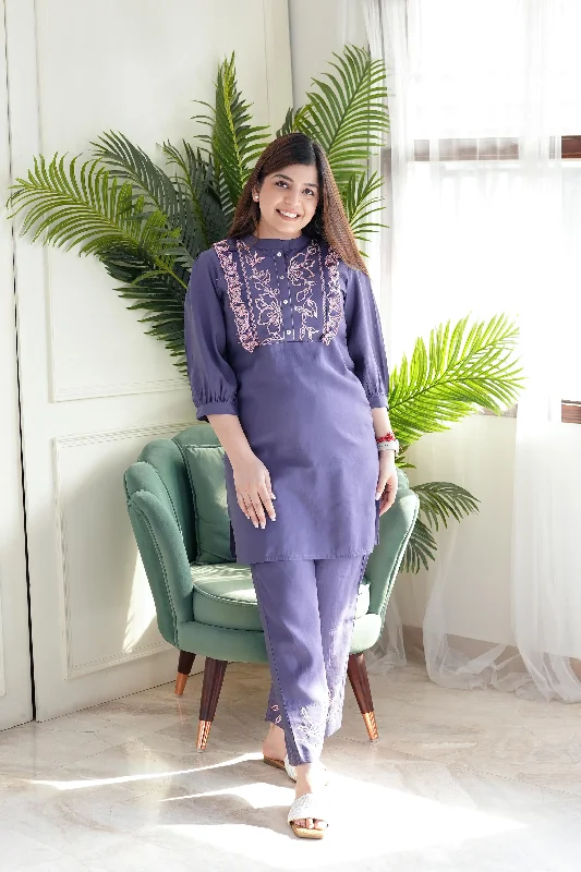 Diamond Series Rozana Purple Embroidered Cordset