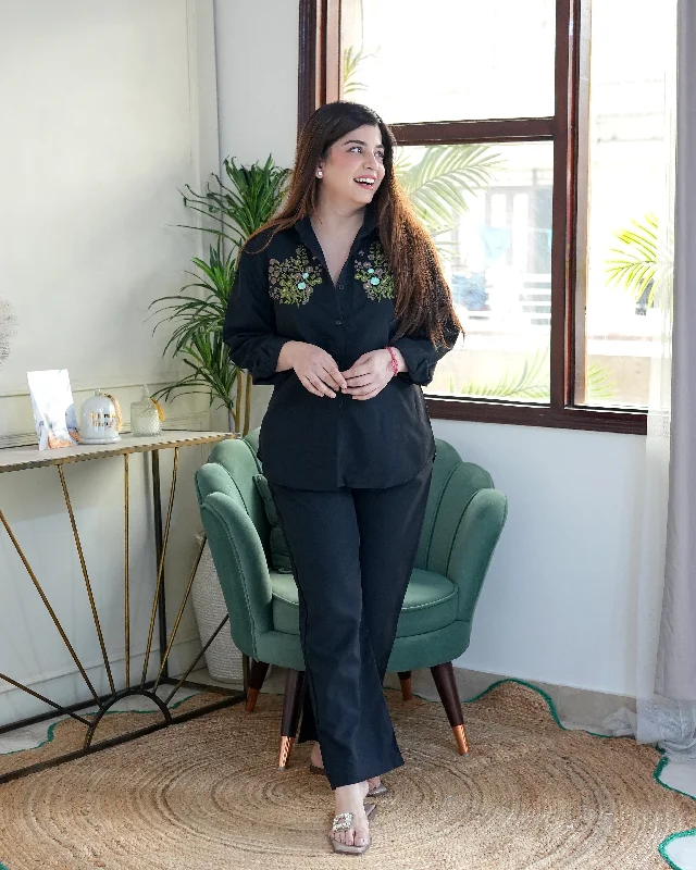 Luxe Comfort Ikki Black Embroidered Co ord Set