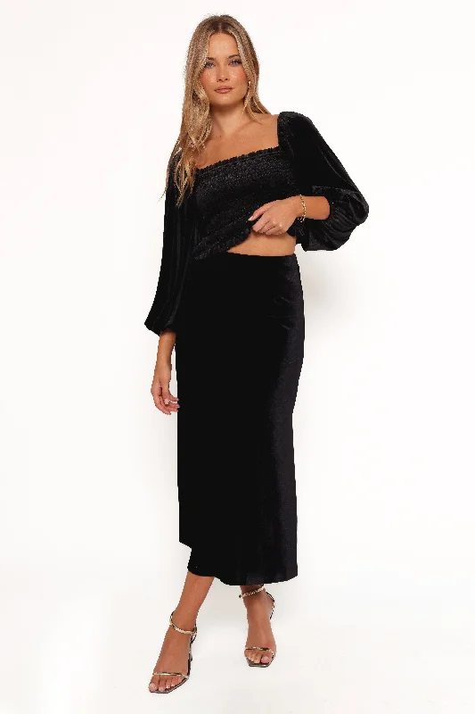 Relaxed Looks Raelynn Velvet Midi Skirt - Black