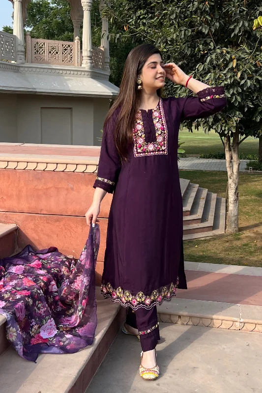 Advanced Design Zoya Purple Embroidered Suit Set