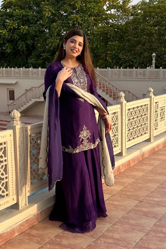 Easygoing Style Ruwa Purple Embroidered Suit Set
