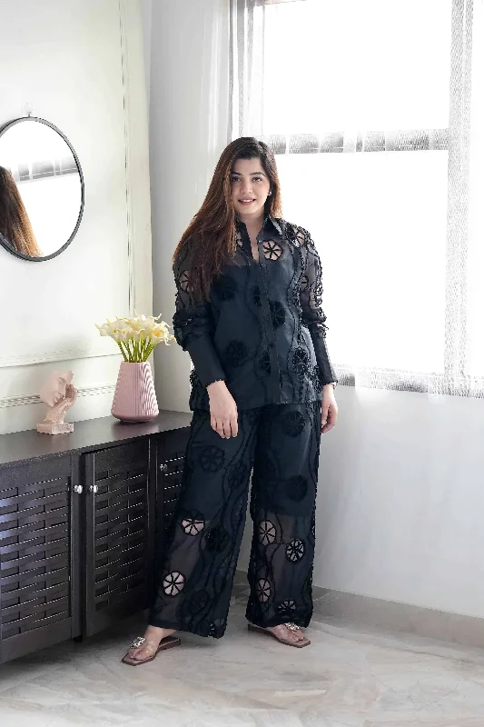 Warm Wear Louis Black Cutwork Co ord Set