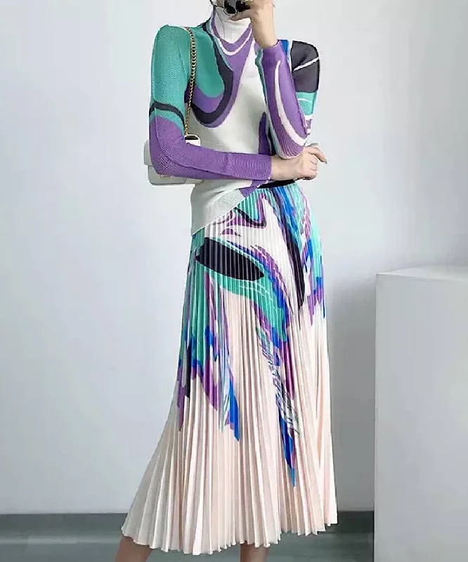 Ultra-lightweight Printed Long Sleeve With Long Skirt Set In Green