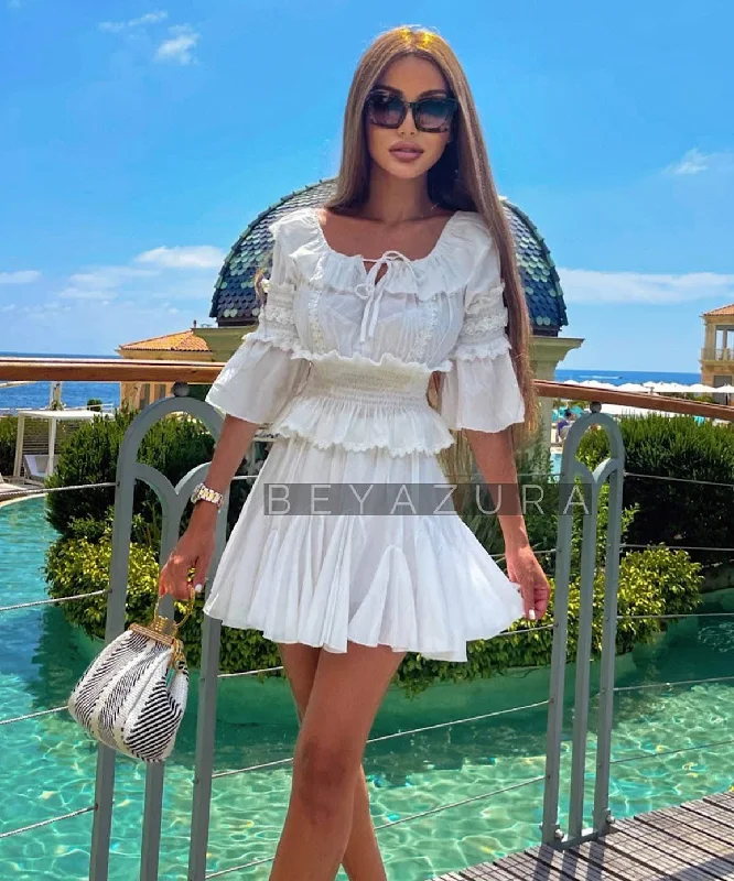 Stylish Casuals White Two Piece Frill Top and Shorts Set