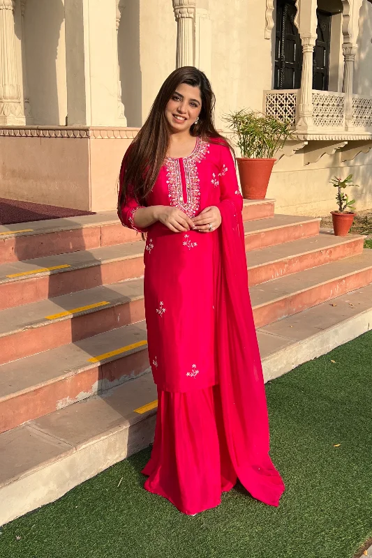 Retro Prints Sarah Hot Pink Sharara Suit Set