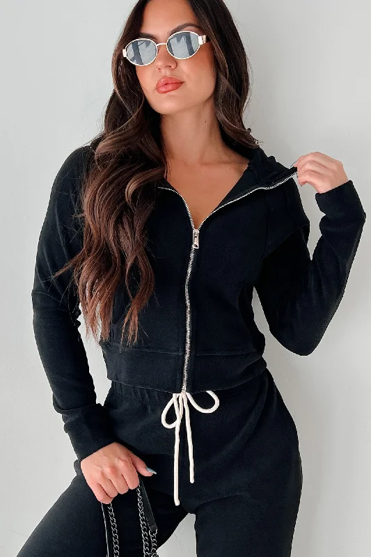 Luxury Classic Retro Refresh Hooded Fleece Track Jacket (Black)